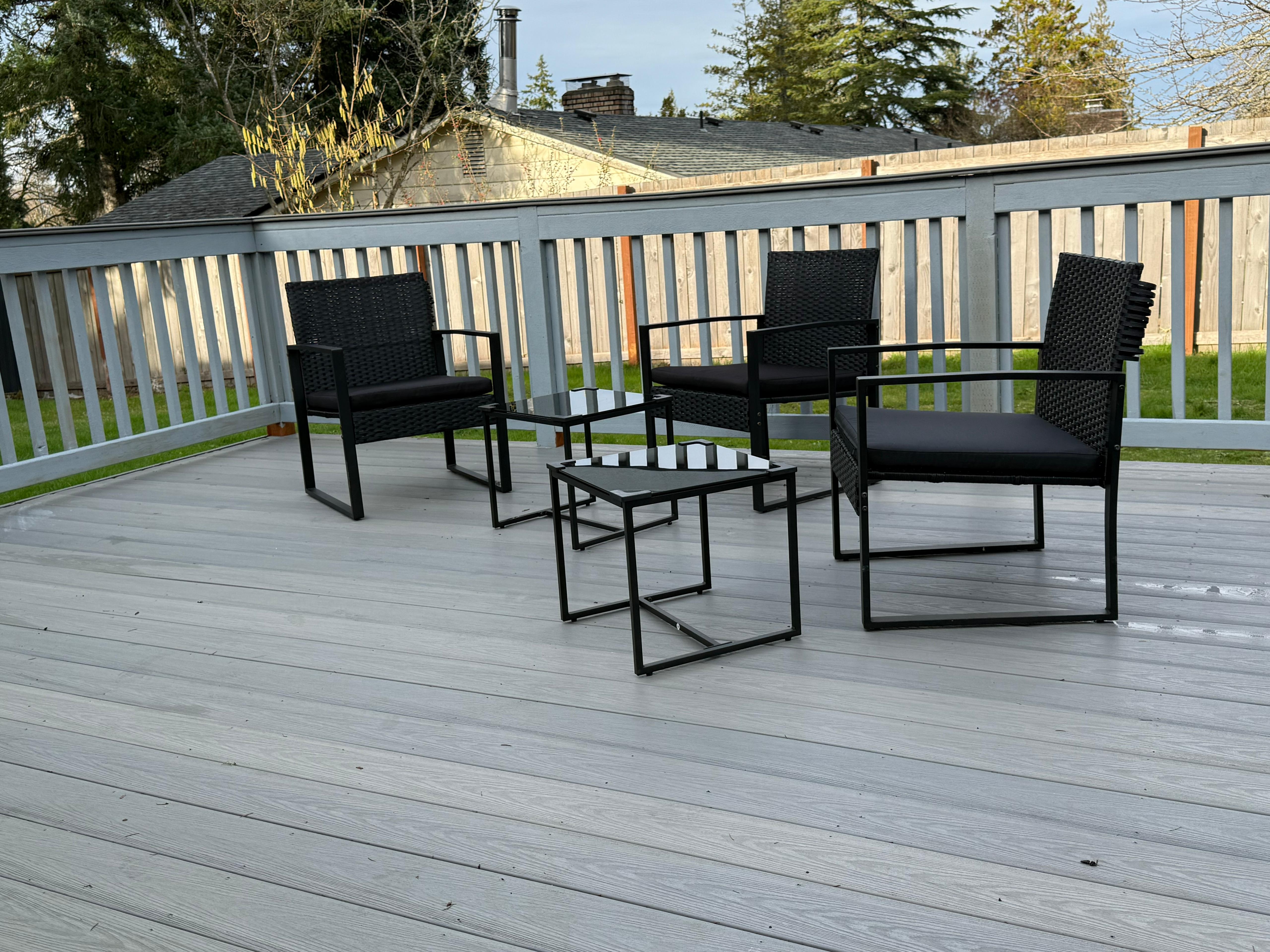 A peaceful outdoor patio furnished for relaxation